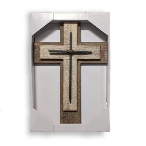 NIB Layered Wood Cross With Nails Wall Art